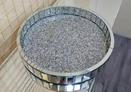 Sparkle Crushed Silver Crystals Round Large Serving Tray - Image 4