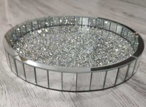 Sparkle Crushed Silver Crystals Round Large Serving Tray - Image 3