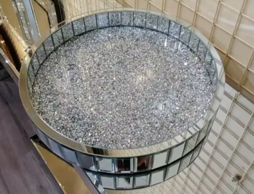 Sparkle Crushed Silver Crystals Round Large Serving Tray - Image 2