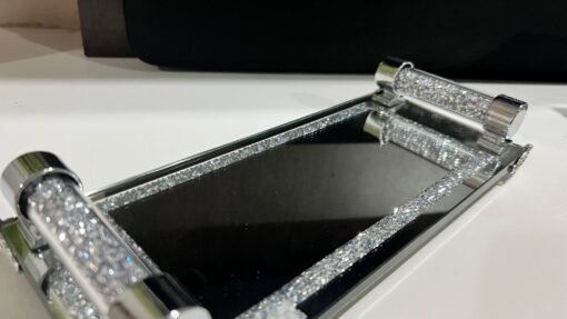 Mirrored Rectangle Tray with Handles & Crushed Diamonds Design - Image 5