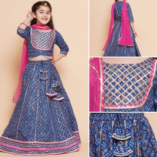 Blue & Pink Lehenga & Blouse With Dupatta
