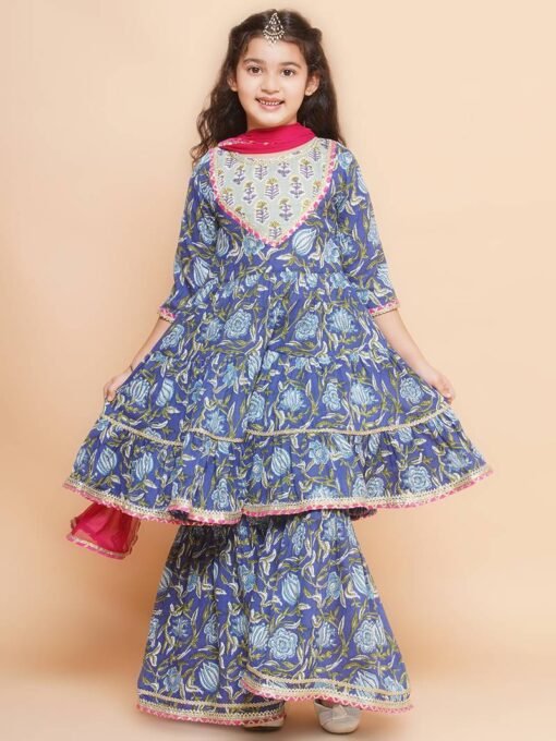 Sharara set blue with Red Dupatta - Image 2