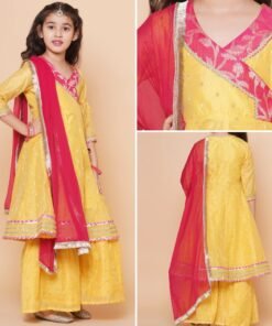 Yellow Angrakha Gotta Patti Kurta & Sharara set With Dupatta