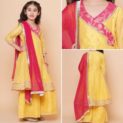 Yellow Angrakha Gotta Patti Kurta & Sharara set With Dupatta