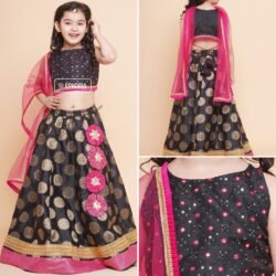 Black & Gold toned Embroidered Lehenga & Blouse With Dupatta