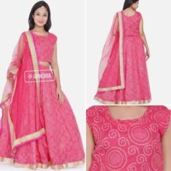Pink Bandhni Lehenga Choli Ethnic Wear Printed Lehenga, Choli and Dupatta Set