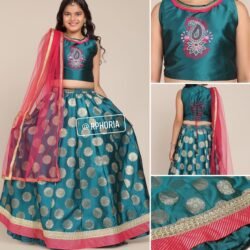 Green & Pink Embroidered Lehenga & Blouse With Dupatta