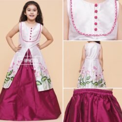 Maroon Lehenga white Floral Flared Design Top