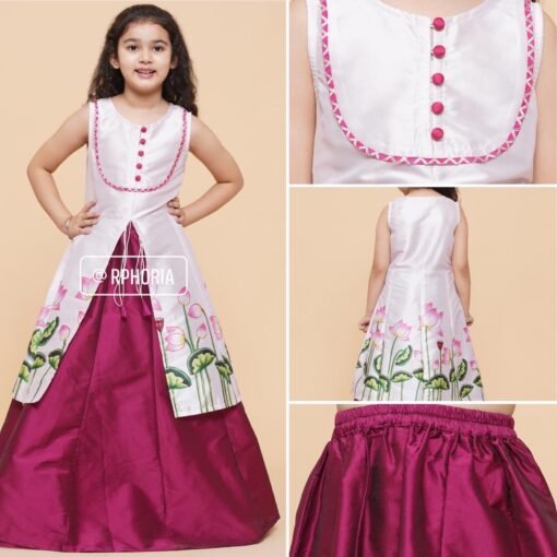 Maroon Lehenga white Floral Flared Design Top