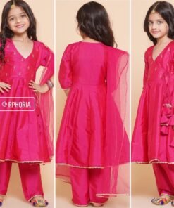 Pink Embroidered Kurta With Trousers & With Dupatta
