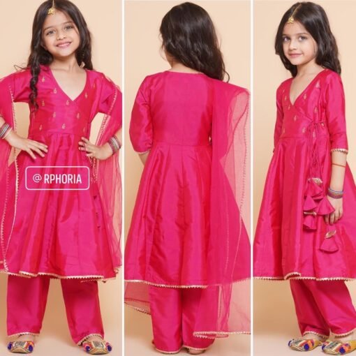 Pink Embroidered Kurta With Trousers & With Dupatta