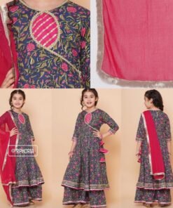 Blue Floral Angrakha Gotta Patti Kurta Sharara set With Dupatta