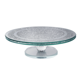Mirrored Round Cake Stand with Sparkle crushed diamonds (Silver)