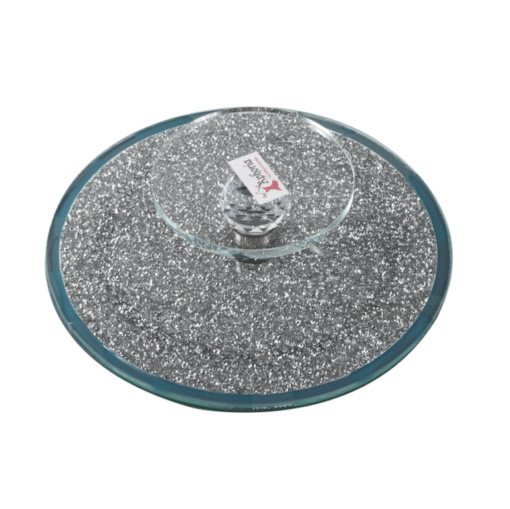 Mirrored Round Cake Stand with Sparkle crushed diamonds (Silver) - Image 5