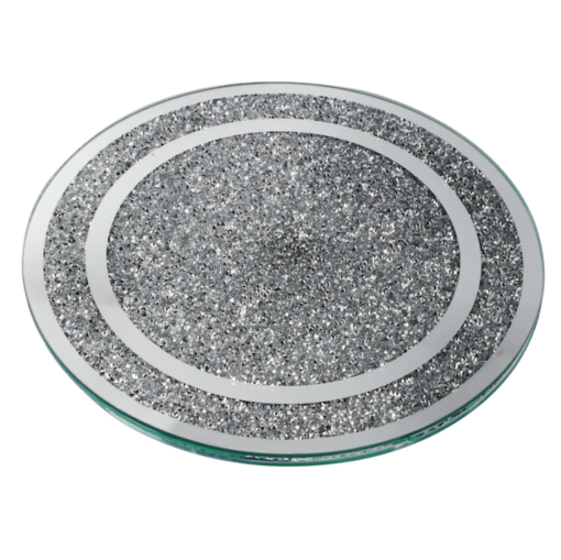 Mirrored Round Cake Stand with Sparkle crushed diamonds (Silver) - Image 4