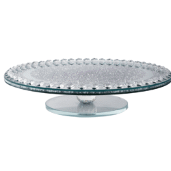 Sparkle Crushed Diamonds Silver Cake Stand with Pearl Crystal Border