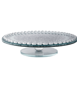 Sparkle Crushed Diamonds Silver Cake Stand with Pearl Crystal Border