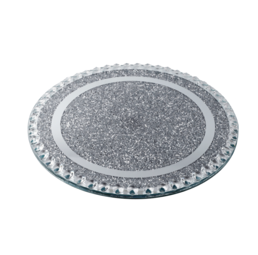 Sparkle Crushed Diamonds Silver Cake Stand with Pearl Crystal Border - Image 5