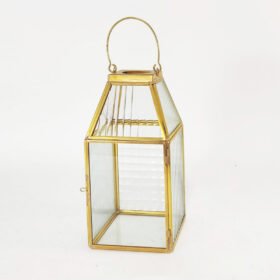 Crystal Glass Lantern with Brass/ Golden Metalic Finish