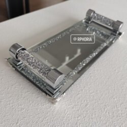 Mirrored Rectangle Tray with Handles & Crushed Diamonds Design