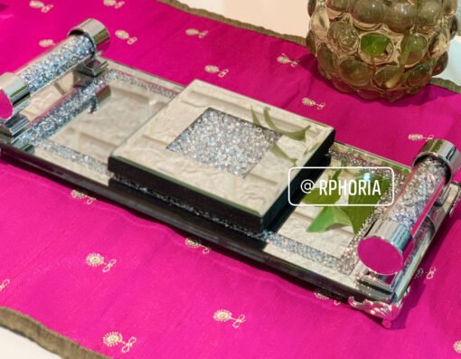 Mirrored Rectangle Tray with Handles & Crushed Diamonds Design - Image 3