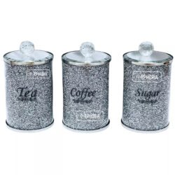 Crushed Diamonds Coffee Tea Sugar Jars (Silver)