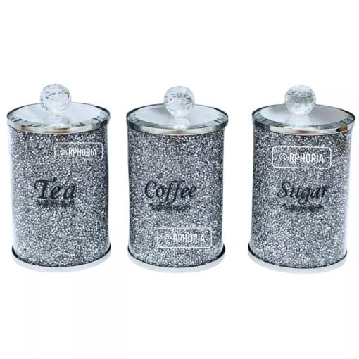 Crushed Diamonds Coffee Tea Sugar Jars (Silver)