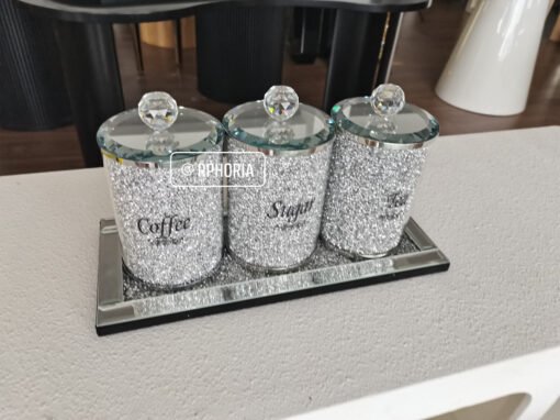Crushed Diamonds Coffee Tea Sugar Jars (Silver) - Image 2