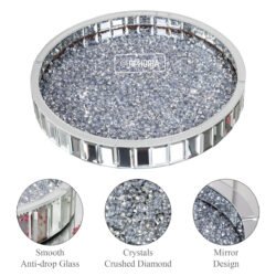 Sparkle Crushed Silver Crystals Round Large Serving Tray