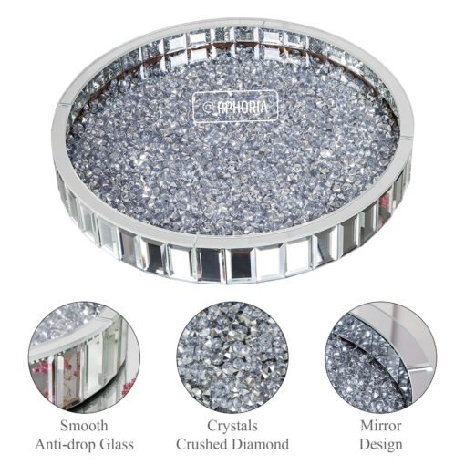Sparkle Crushed Silver Crystals Round Large Serving Tray