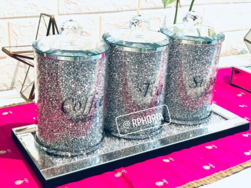 Crushed Diamonds Coffee Tea Sugar Jars (Silver) - Image 3