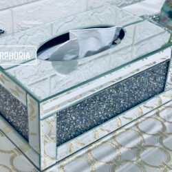 Mirrored Tissue Box Holder with Sparkle Crushed Diamonds (Silver)
