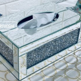 Mirrored Tissue Box Holder with Sparkle Crushed Diamonds (Silver)